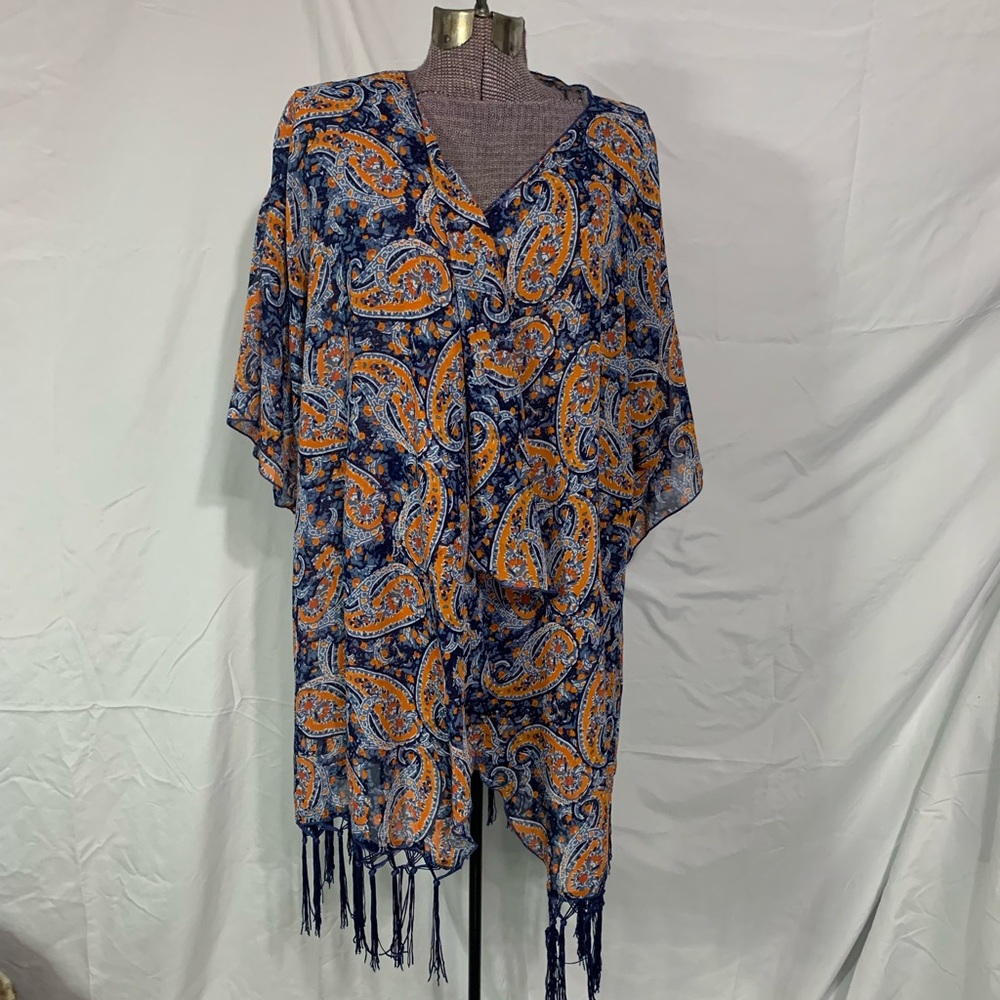 LuLaRoe Monroe in blue and orange paisley
